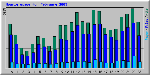 Hourly usage for February 2003